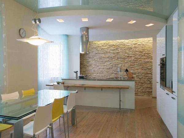 Дизайн потолков из ГКЛ на кухне - фото