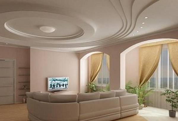 Потолки из гипсокартона в гостиной — современное потолочное покрытие своими ... - фото